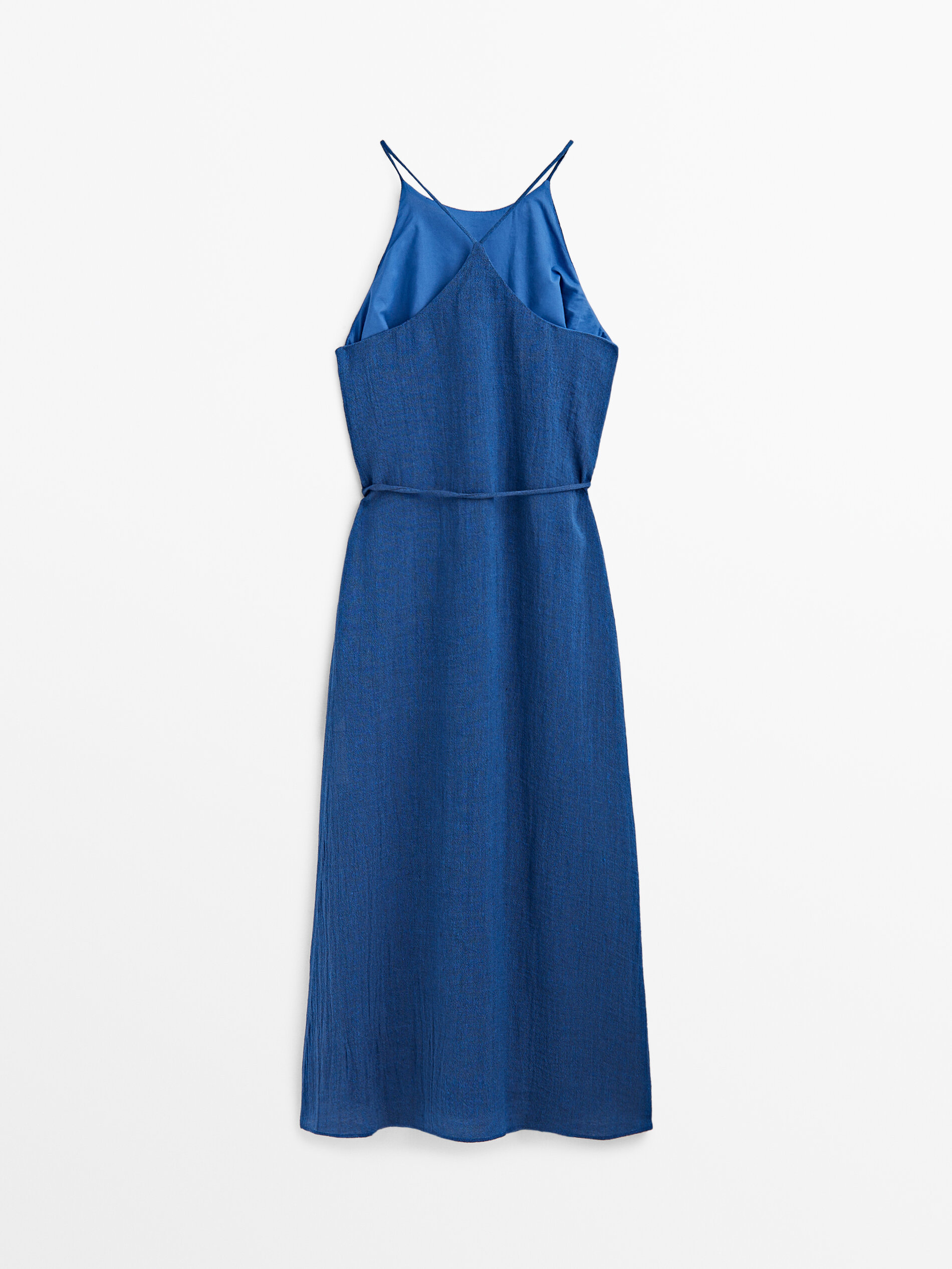 Vestido frente única em linho ondulado misto - AZUL