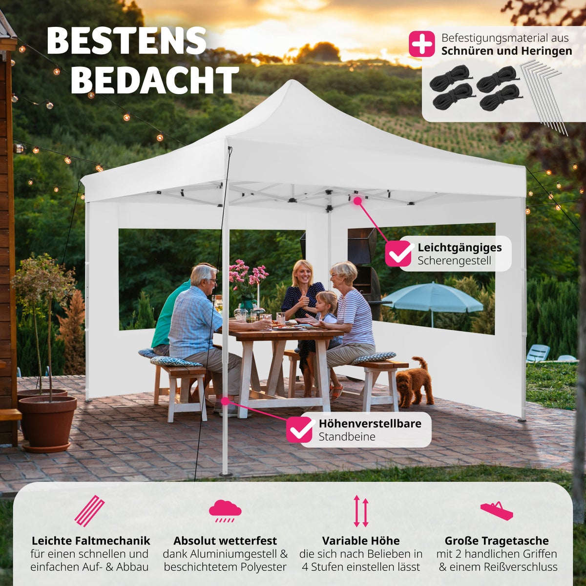 tectake Olivia paviljoen, 3 x 3 m, met aluminium frame inclusief scheerlijnen, haringen en draagtas
