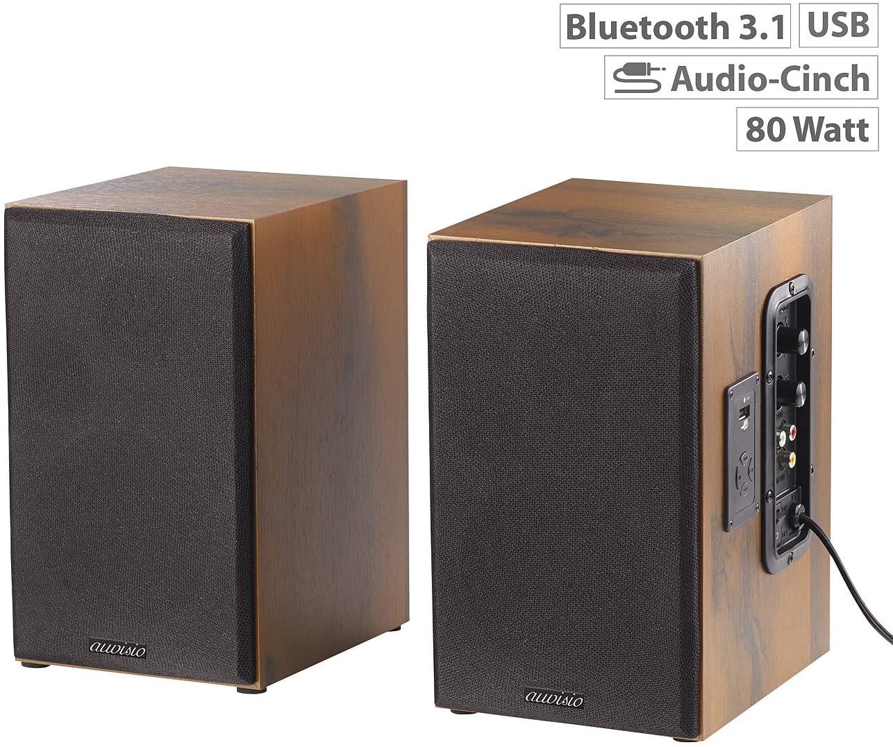auvisio MSS-90.usb Lautsprecher Holz Gehäuse Aktiver Stereo-Regallautsprecher Bluetooth