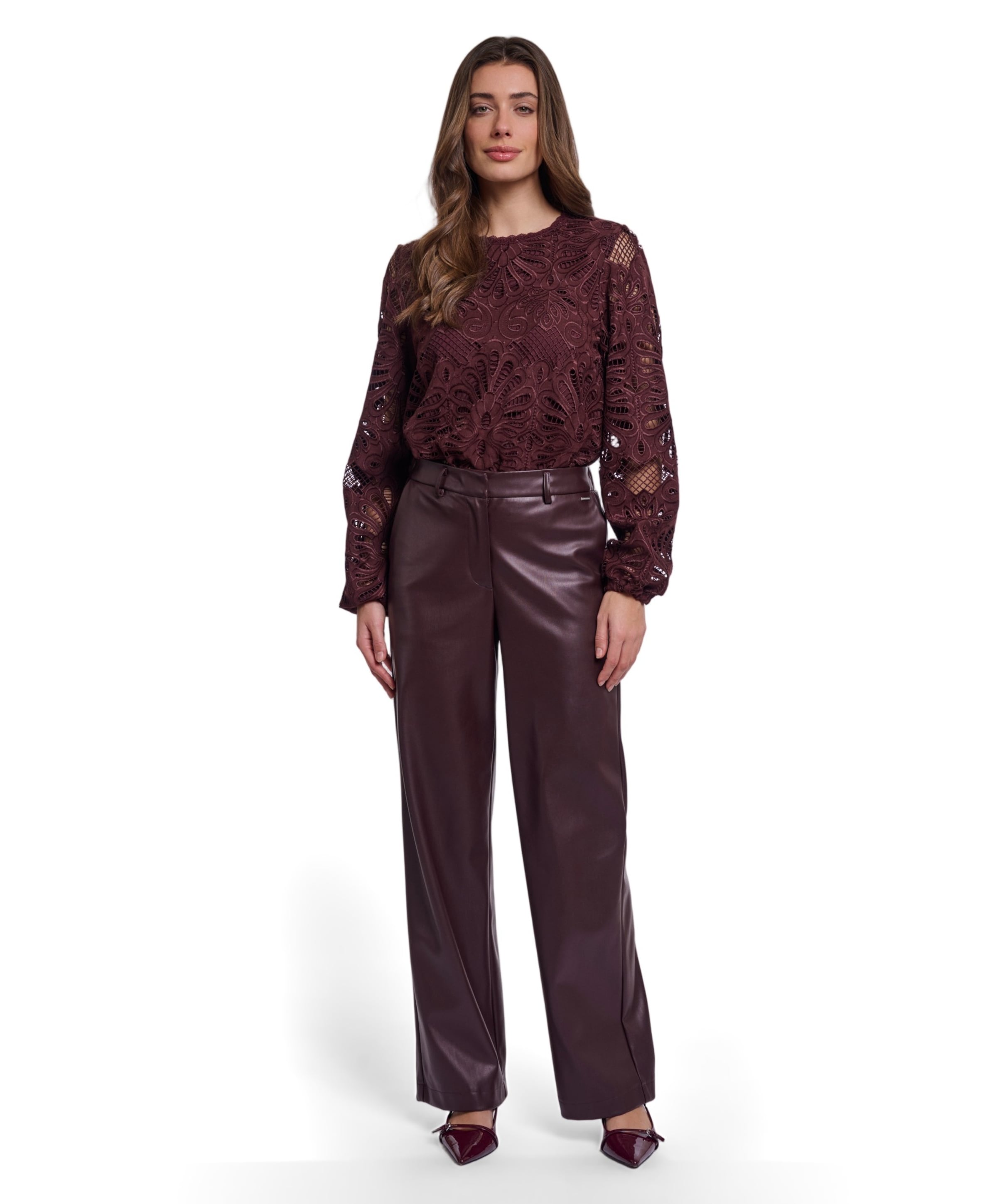 Rino & pelle Regular length faux leather dames broek bruin