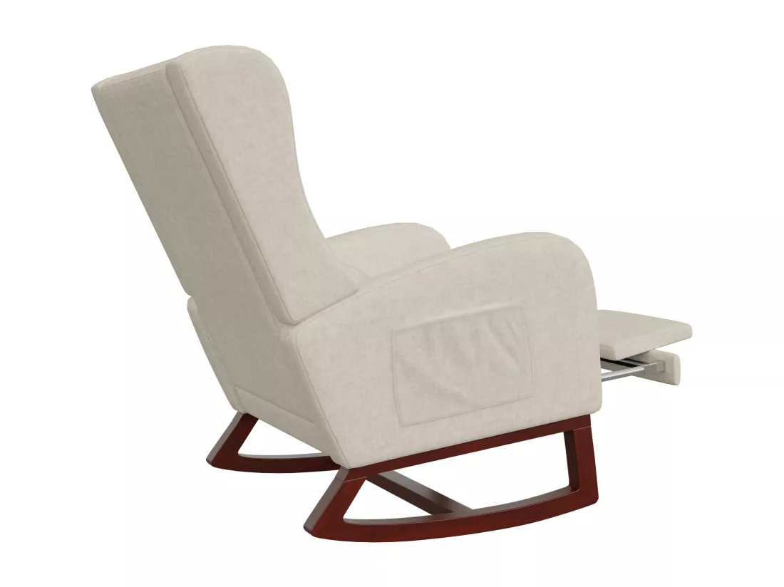 Chaise à bascule avec repose-pieds, pieds antidérapants en bois massif, poches des deux côtés, coton et lin, beige