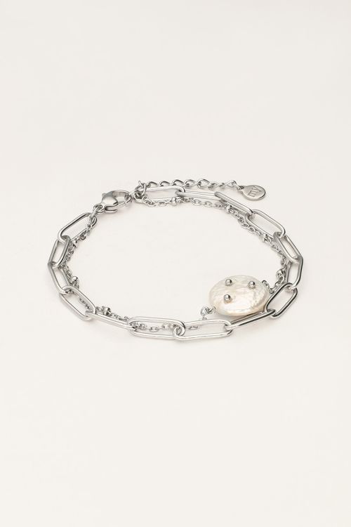Dubbele armband met schakel en parel