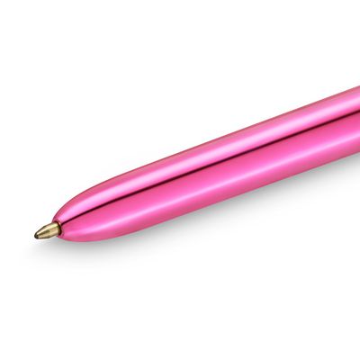 BIC 4 Couleurs Shine - 12 Stylos à bille 4 couleurs - corps rose métallisé