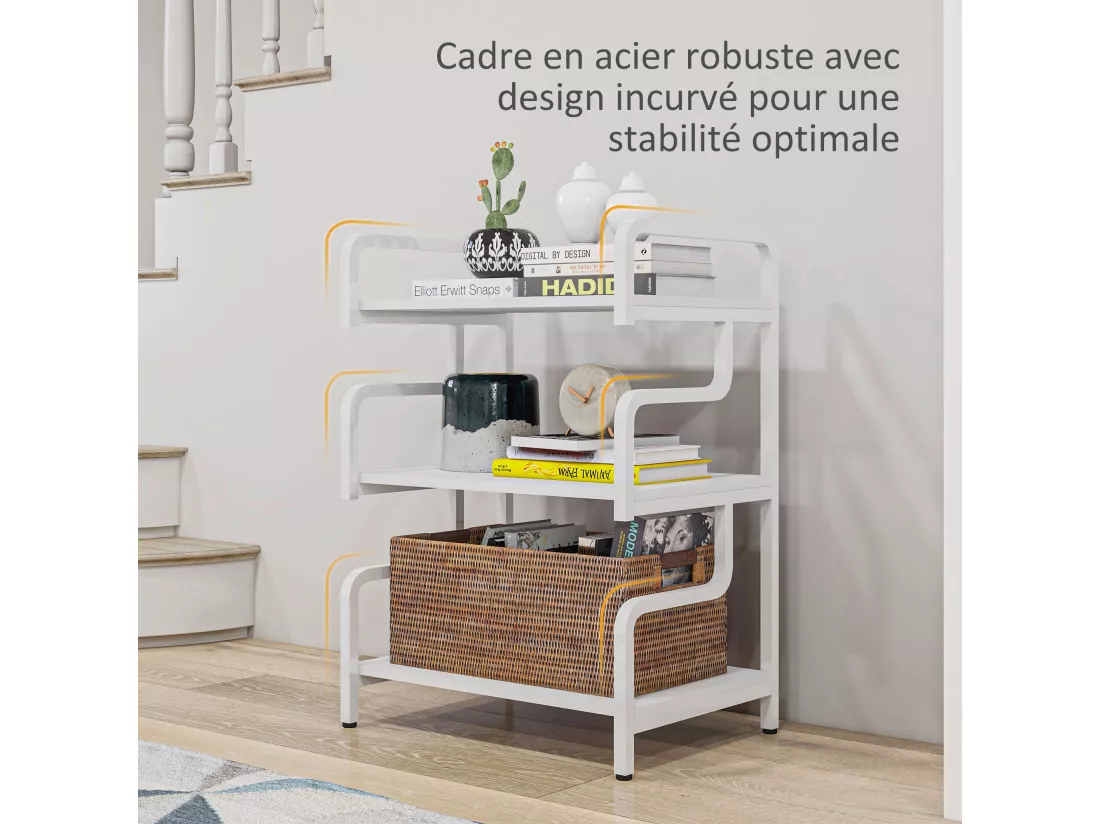 Étagère de rangement 3 niveaux - support d'imprimante - acier panneaux blanc