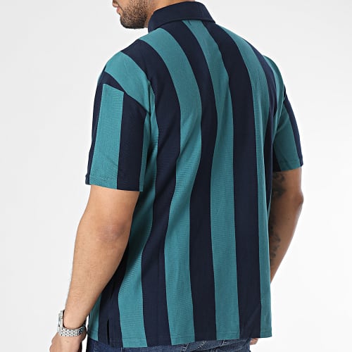 Polo Manches Courtes A Bandes Vert Bleu Marine