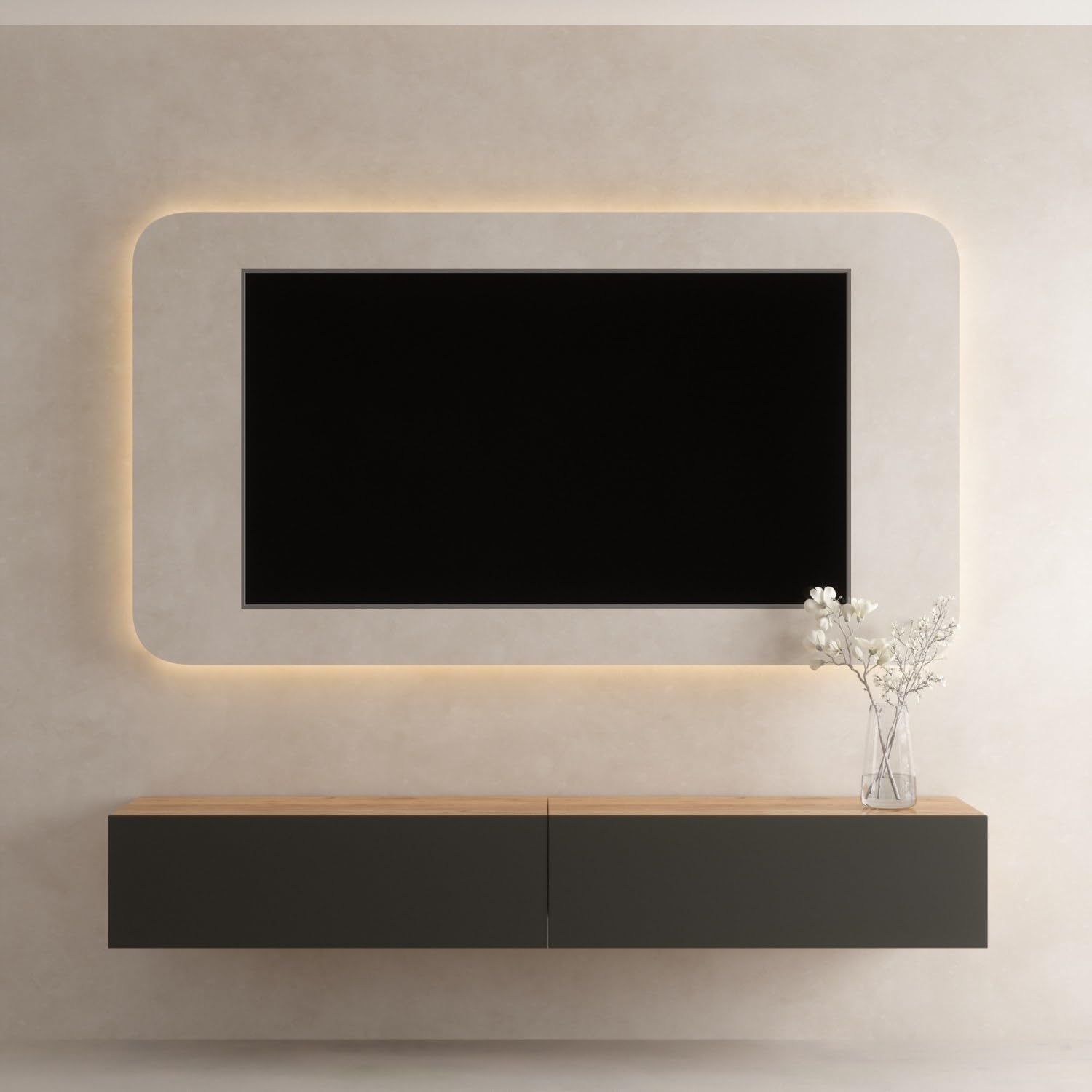 Planetmöbel West TV-Schrank, Fernsehtisch 200 cm lang, TV-Board hängend oder stehend, Fernsehschrank für Wohnzimmer, 2X TV Möbel 37,8 x 100 x 30 cm, Gold Eiche anthrazit