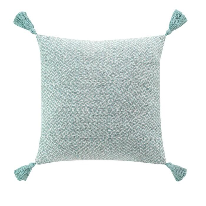 COUSSIN POMPONS 40X40CM COTON TISSE LOUISETTE SAUGE