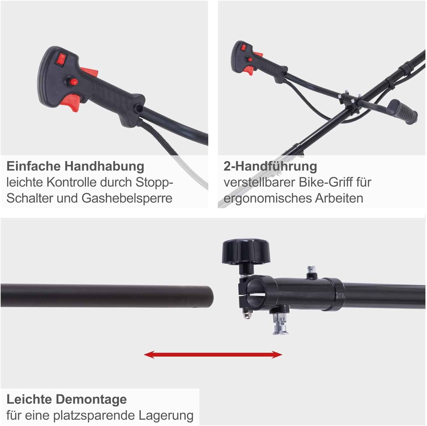 Scheppach Benzin Freischneider PBC330 Rasentrimmer & Motorsense 2in1 | Schnittbreite 430/255mm | Leistung 1,22PS | 2 Takt Motor mit 32,5cm³ Hubraum | Easy Start | mit Fadenspule, Messer & Schultergurt