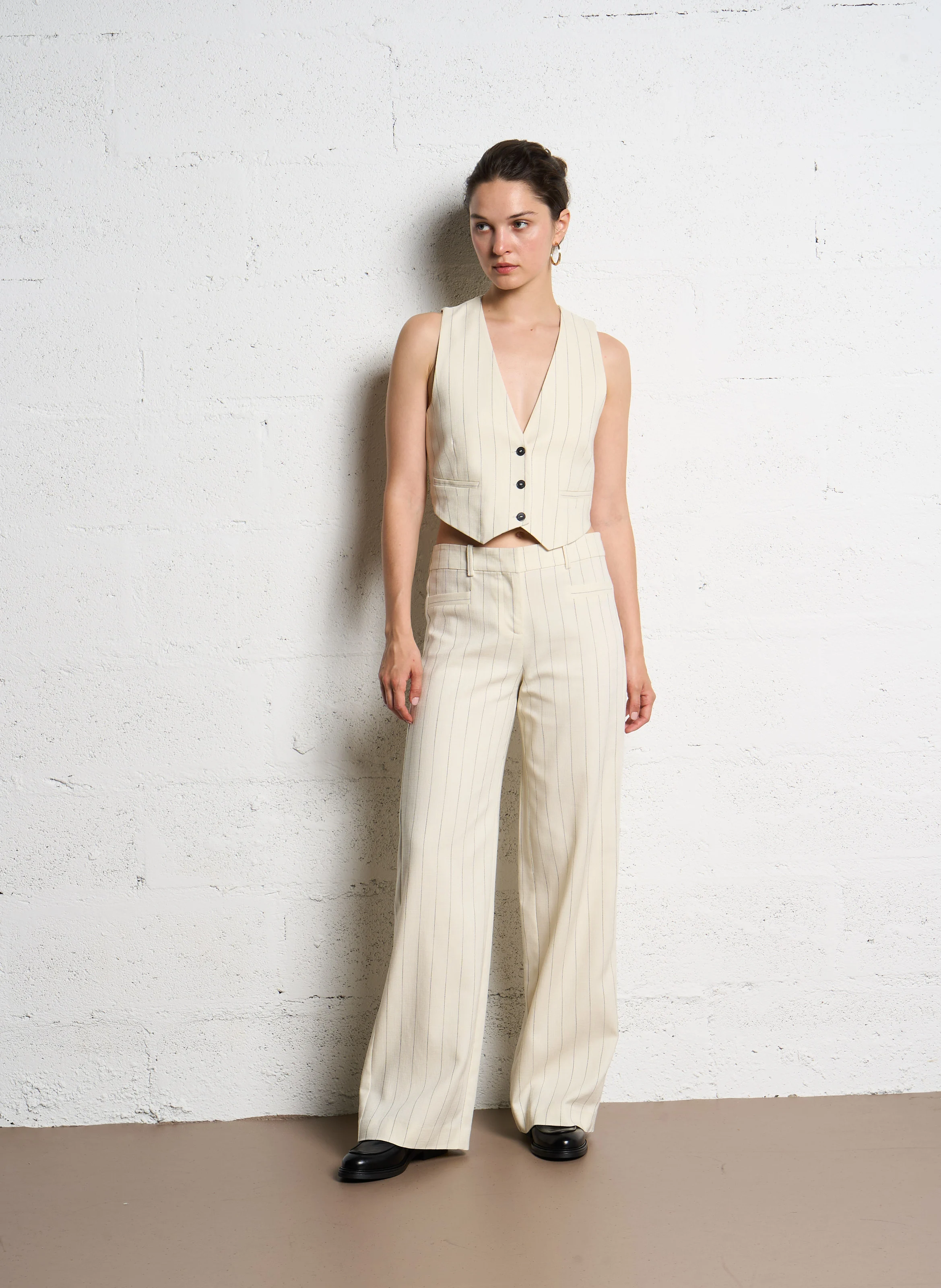 ELOUAN - Pantalon droit rayé| Beige