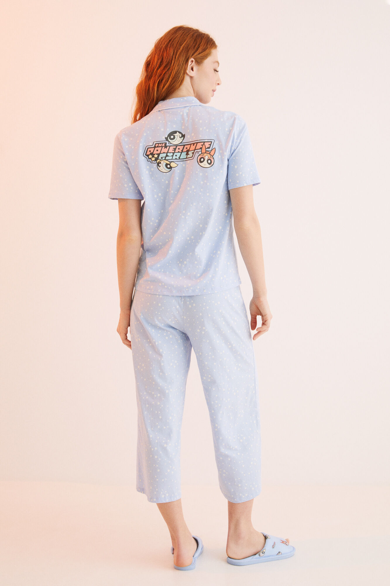 Camiseta de pijama azul das Meninas Superpoderosas, 100% algodão