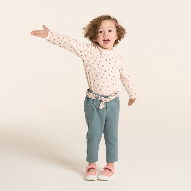 T-shirt fleuri coton côtelée rose bébé fille Rose