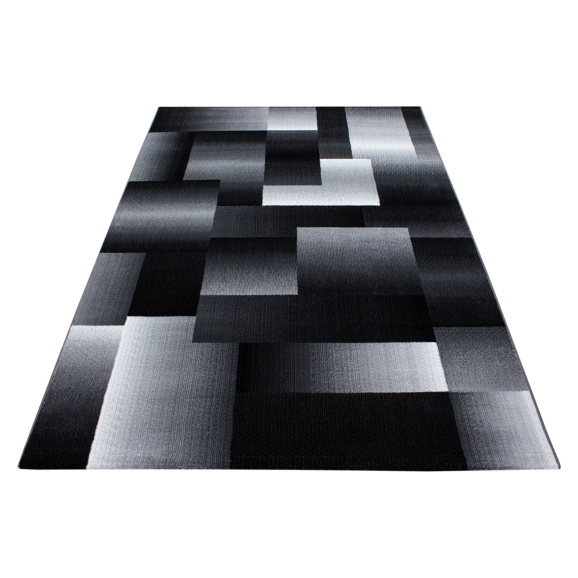 Teppich modern Designer Wohnzimmer Abstrakt Kariert Muster Schwarz Grau Weiß