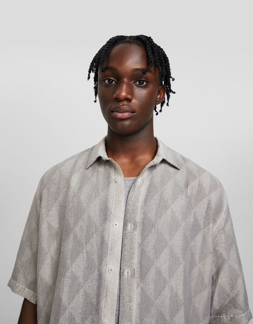 Camisa jacquard de manga curta desbotada