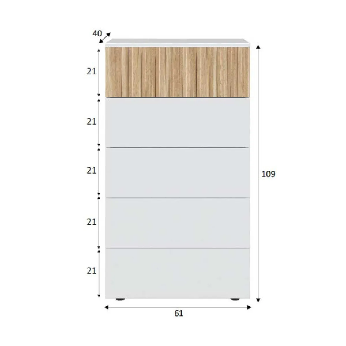 Dansmamaison Commode 5 tiroirs - Blanc/Bois clair