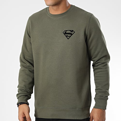 Sweat Crewneck Logo Velvet Back Vert Kaki Noir
