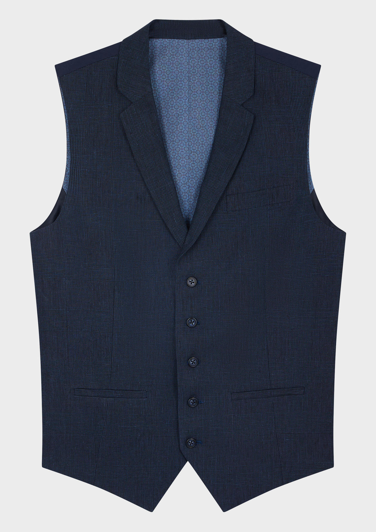 Gilet casual en lin bleu marine Prince de Galles