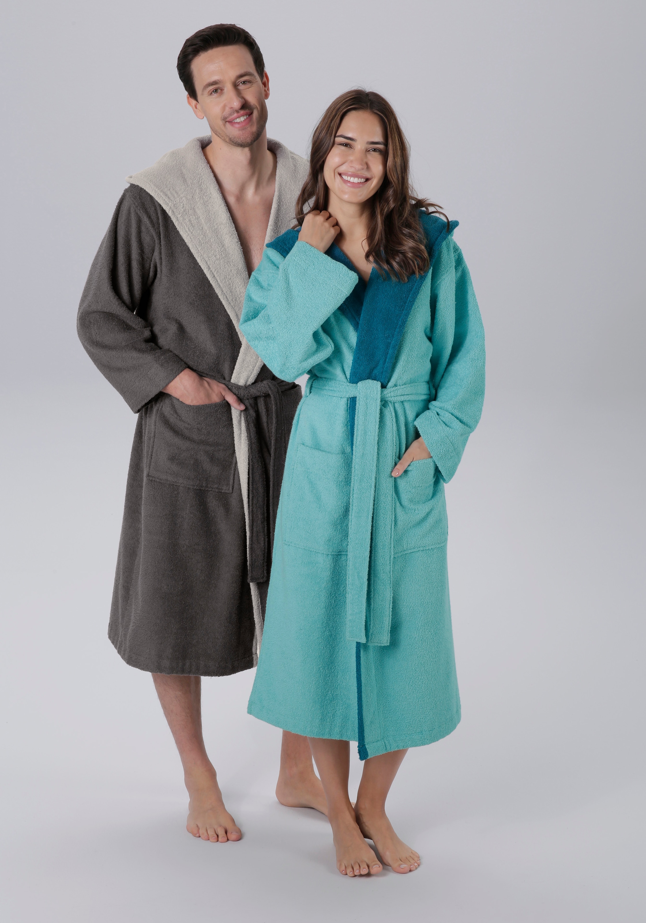 my home Unisex-Bademantel »Anna, ideal für Sauna & Spa, Hotelbademantel, Morgenmantel«, 1 Stk. für Damen & Herren, mit Taschen, S-5XL, zweifarbig