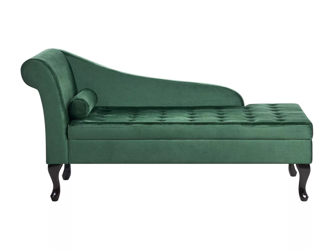 Chaise longue côté droite en velours vert foncé avec rangement PESSAC