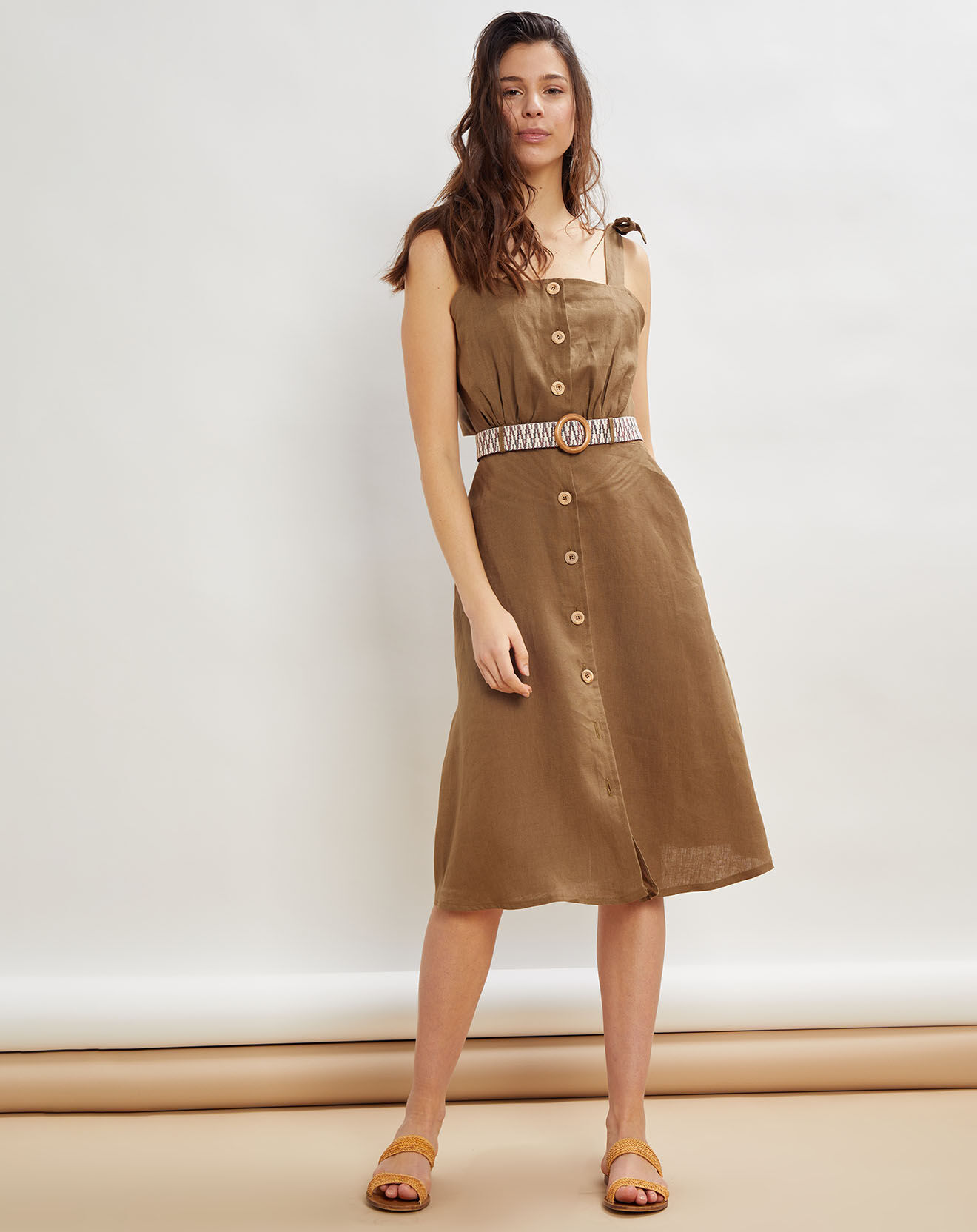 La Petite Francaise Robe 100% Lin Ritchie kaki