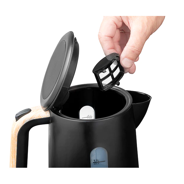 Kit petit-déjeuner noir et bois : bouilloire, grille-pain et cafetière
