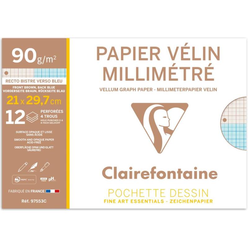 Vélin Millimétré pochette 12F A4 90g (perforation 4 trous)