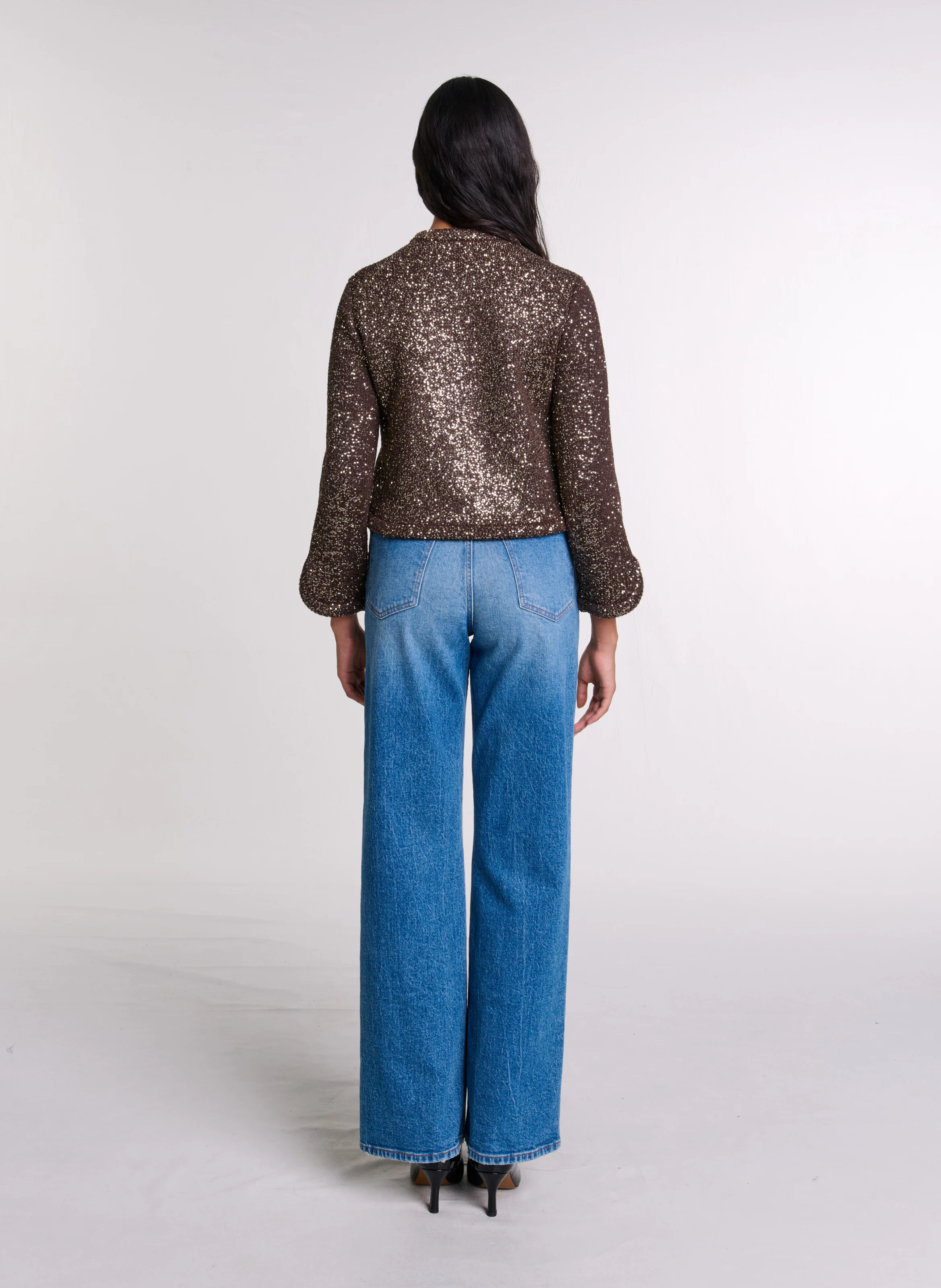 Cardigan court à sequins | Marron