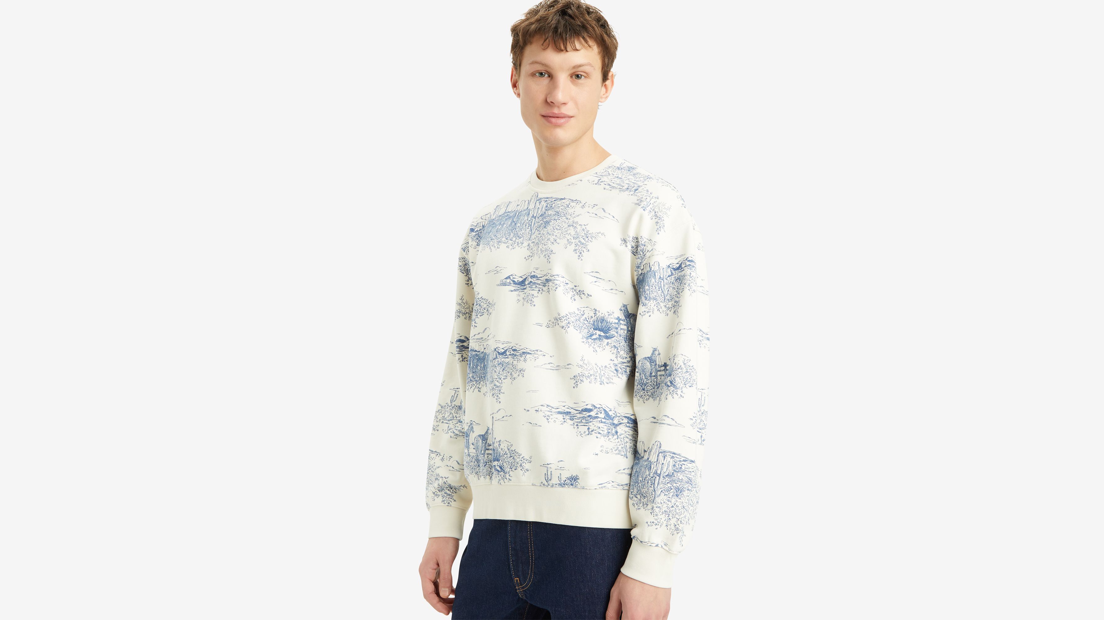 Sweat-shirt col rond graphique Relaxed - Western Toile Sunny Cream - Bleu
