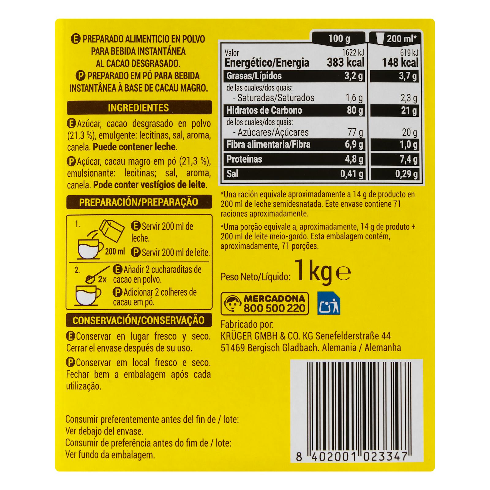 Cacao soluble instantané Hacendado