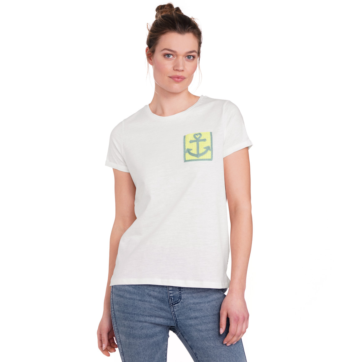 Gina Damen T-Shirt mit Brusttasche weiss