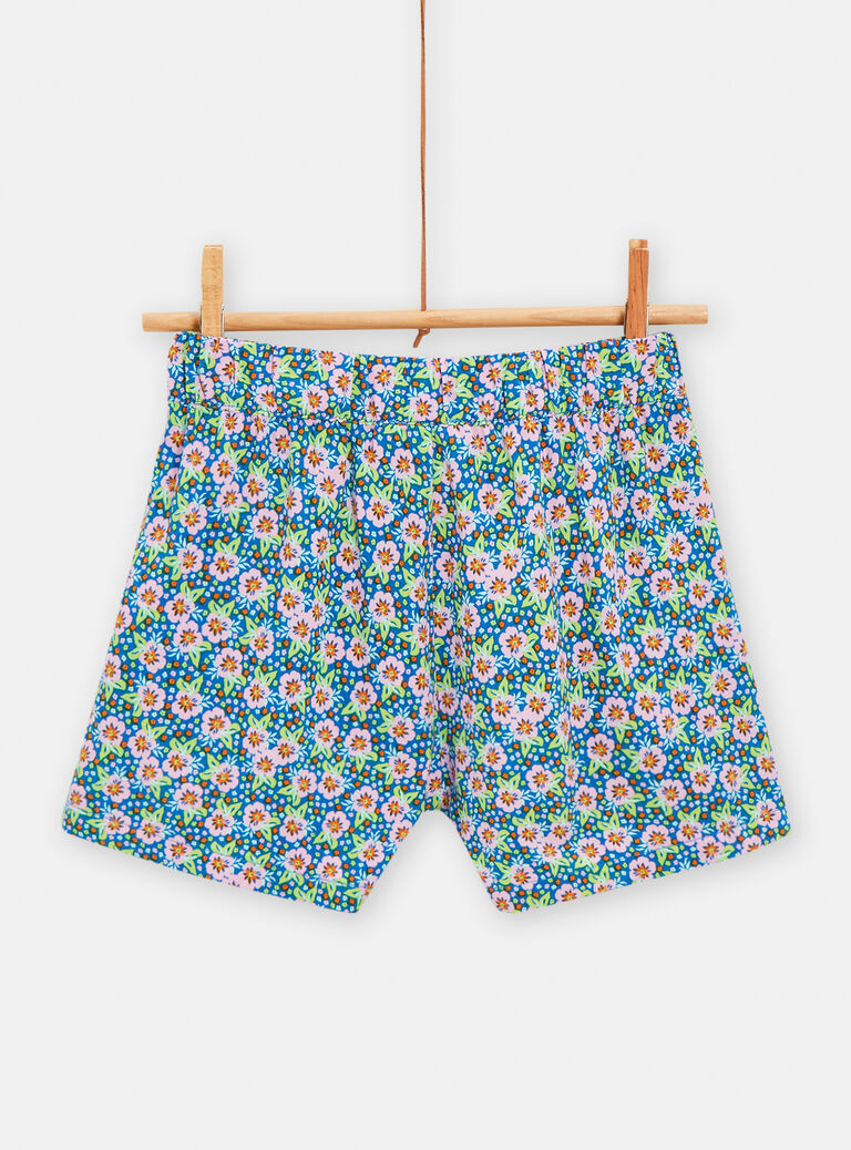Short vert d'eau avec broderies fleuries pour fille