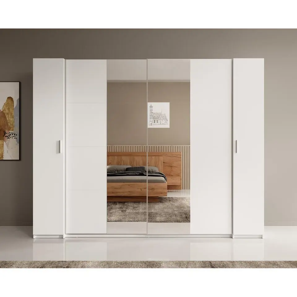 Meubella - Kledingkast Stoke - Wit - 270 cm - Met spiegel