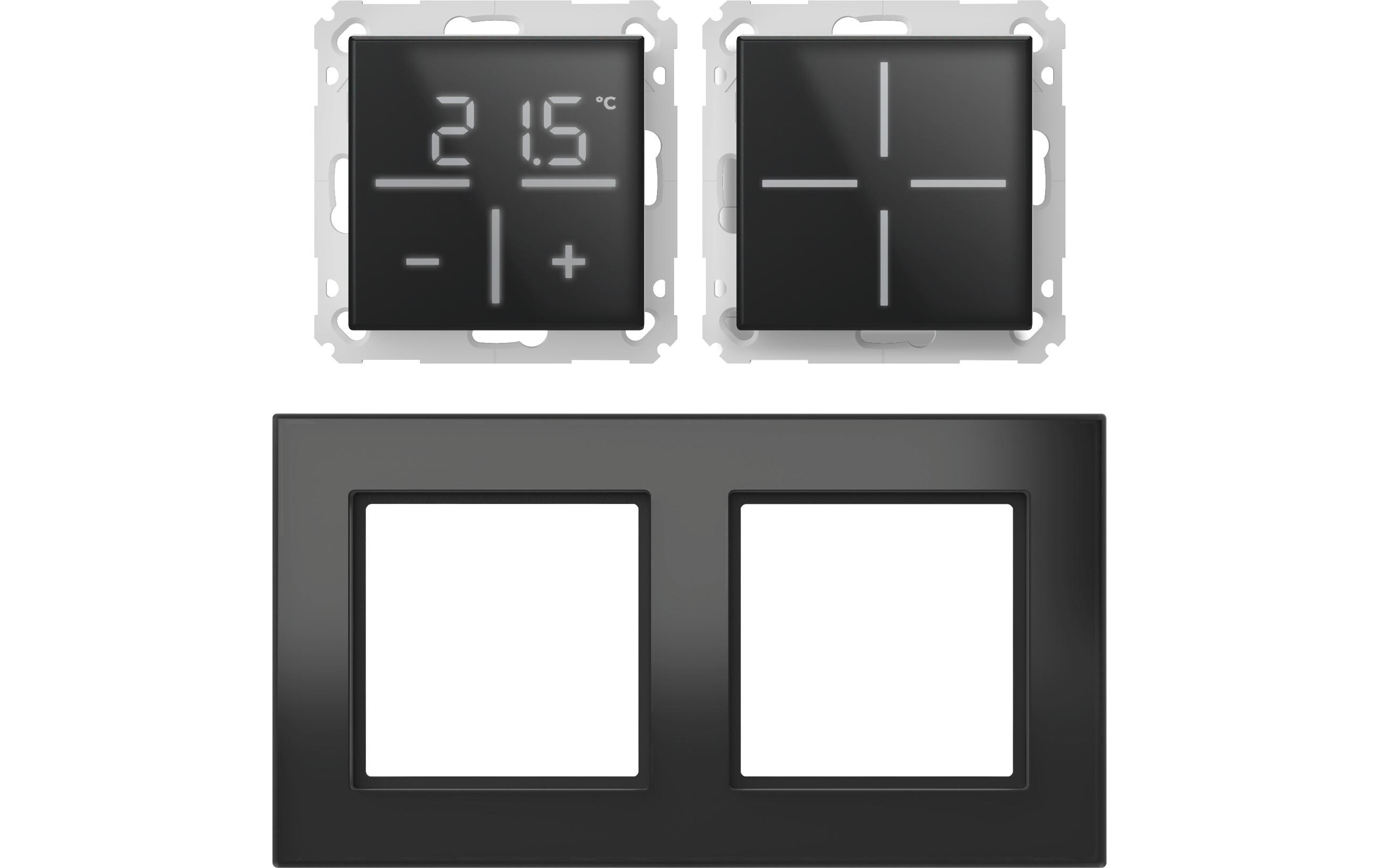 Glas Taster + ThermoC+ Rahmen Schwarz<br>Glas-Wandthermostat mit CO2-Sensor