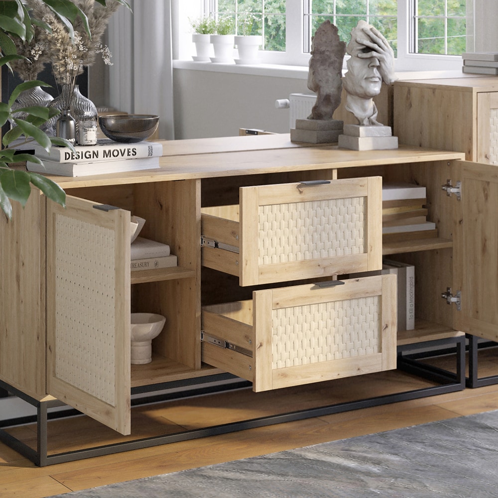 Vicco Sideboard Natal Eiche 140 x 72 cm 2 Türen 2 Schubladen