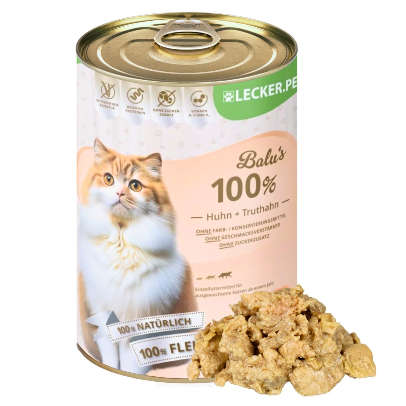 Lyra Pet Lecker.Pet Balu's 100 % Huhn und Truthahn Katzenfutter Nassfutter 6x400 g