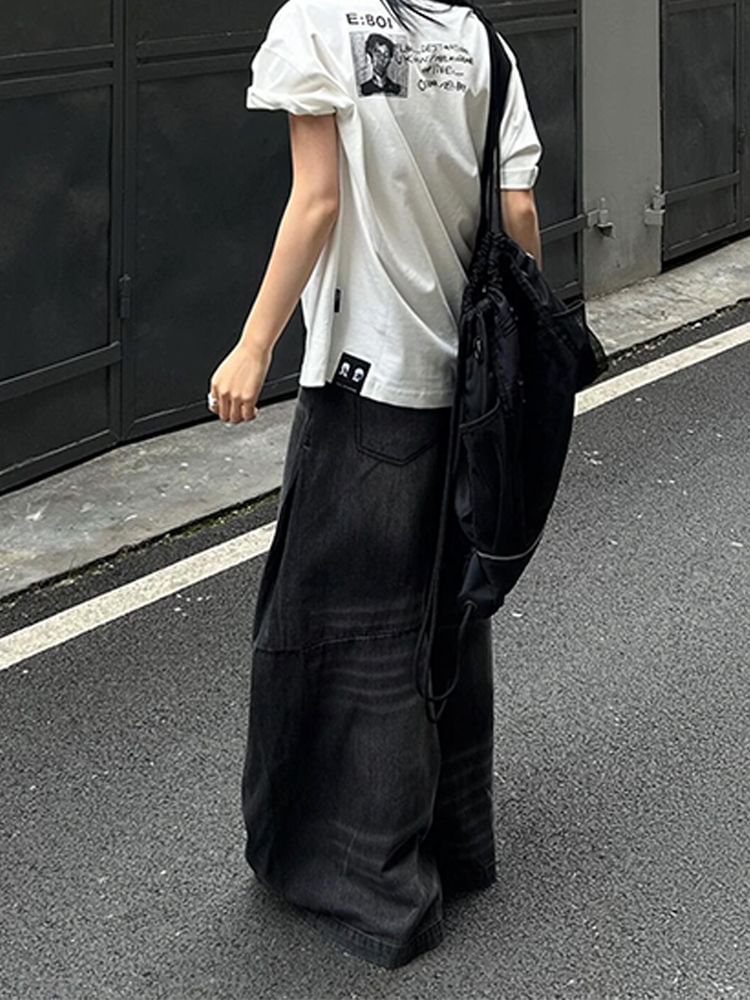Coline - Mid Waist Washed Wide Leg Jeans