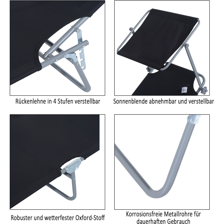 Outsunny Sonnenliege mit Sonnenschutz schwarz