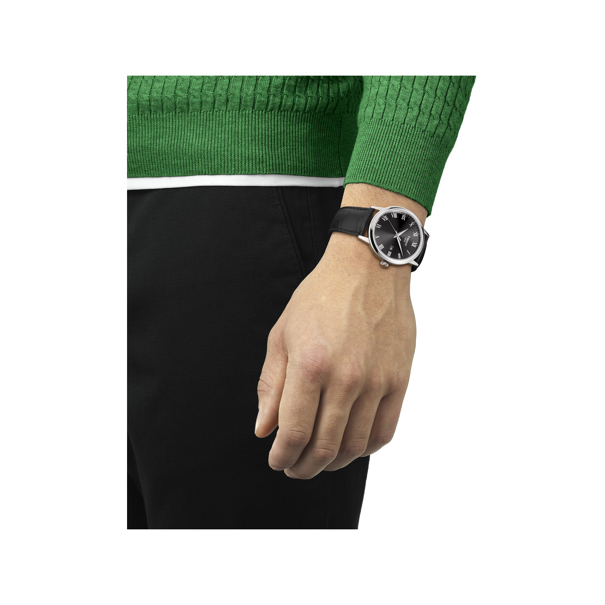 Montre Tissot homme acier bracelet cuir noir