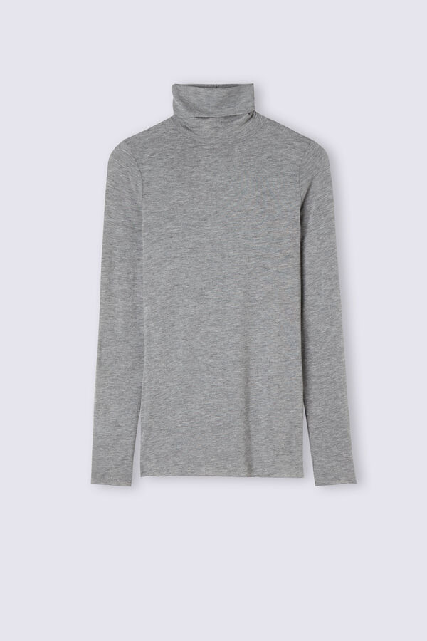Camiseta de manga comprida com gola alta em cashmere modal ultraleve
