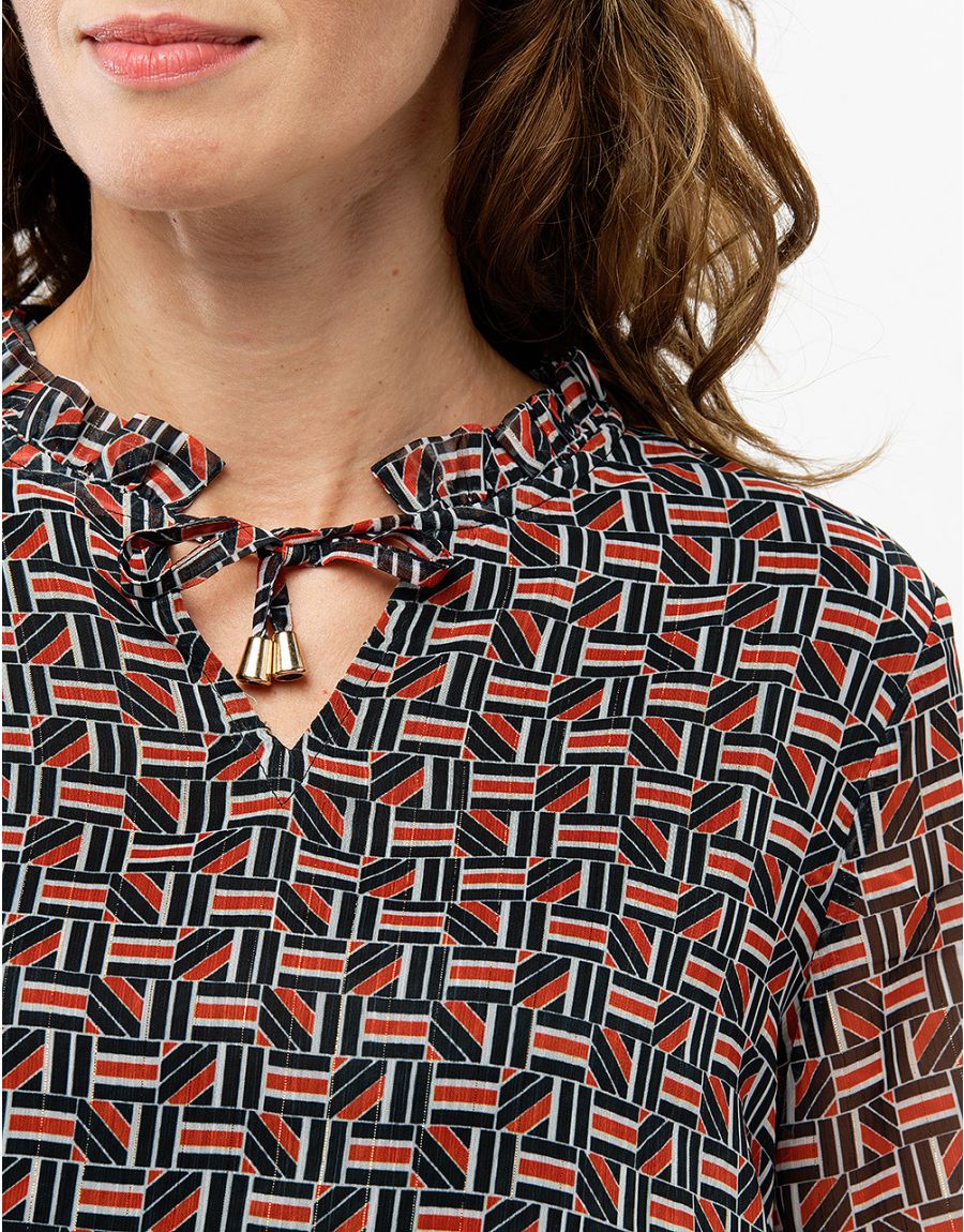 Blouse crépon noir rouge