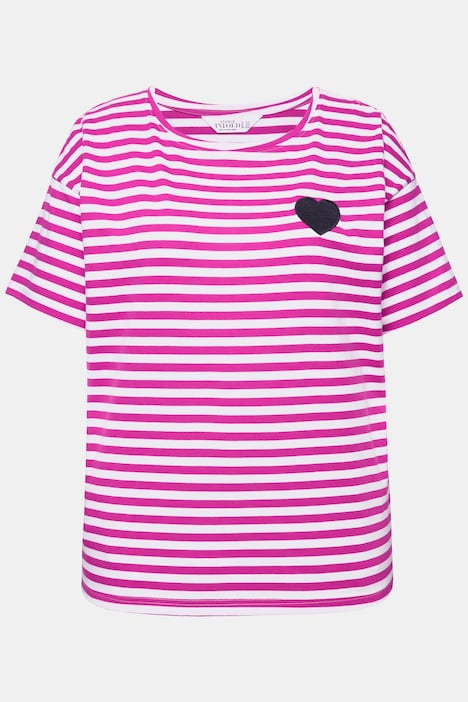 Ringelshirt, oversized, Halbarm, Herz Patch