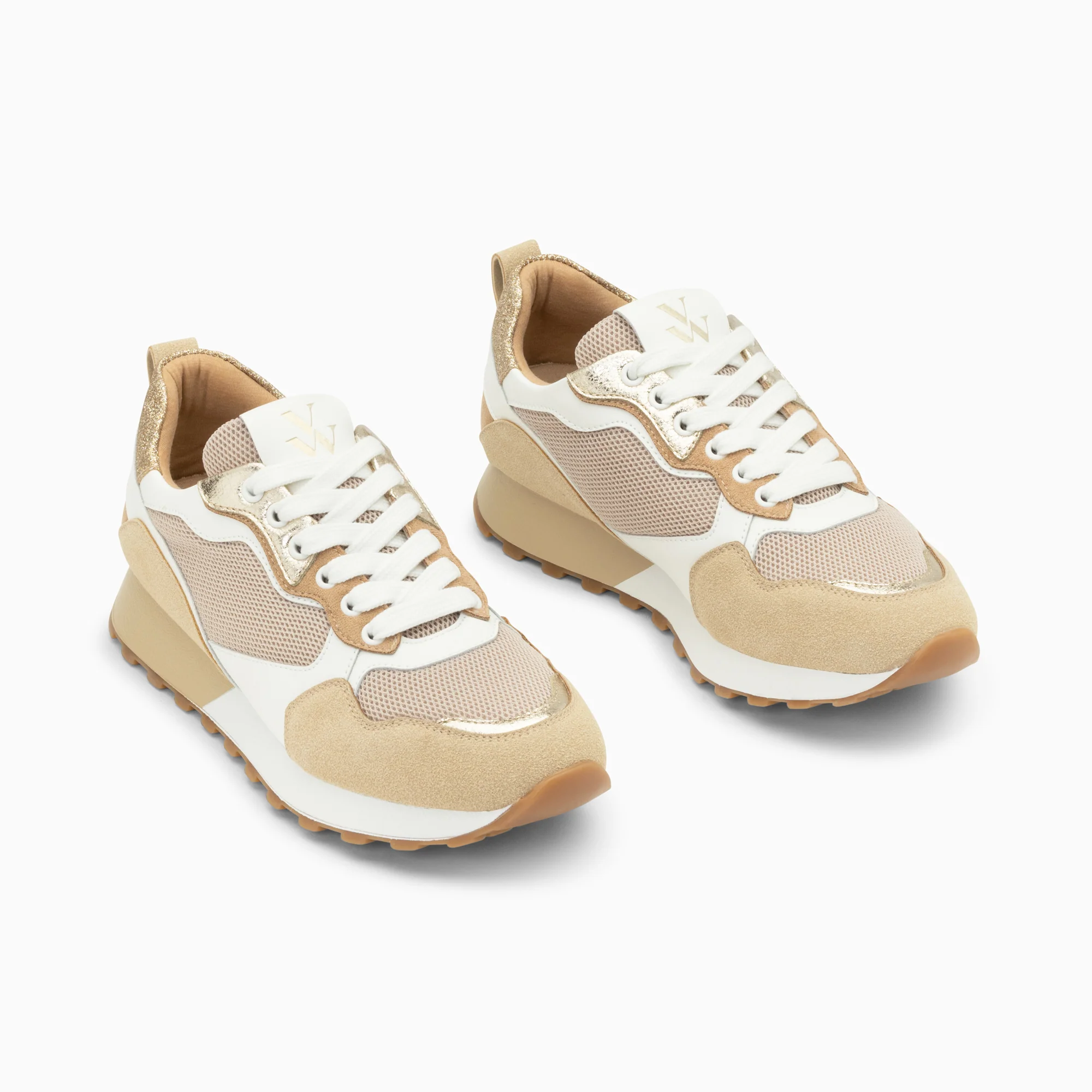 Sneakers-Baskets Margaux beige et or à semelle running