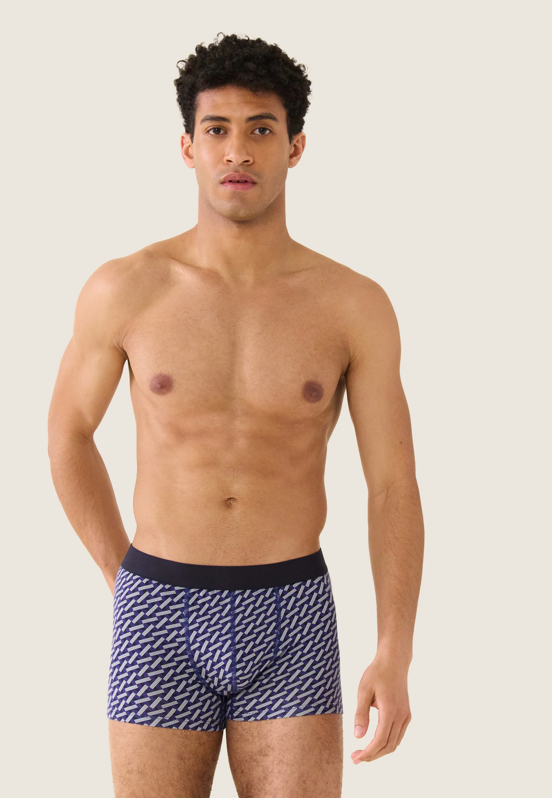 Boxer en coton-Marius Imprimé Diagonale Marine Velours