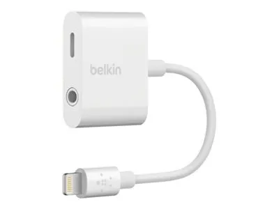 Belkin 3.5 mm Audio   Charge RockStar - Lightning til hovedtelefon-jackstik/opladningsadapter - Lightning (han) til 4-pæl ministik, Lightning (hun) - hvid - for Apple iPad/iPhone (Lightning)