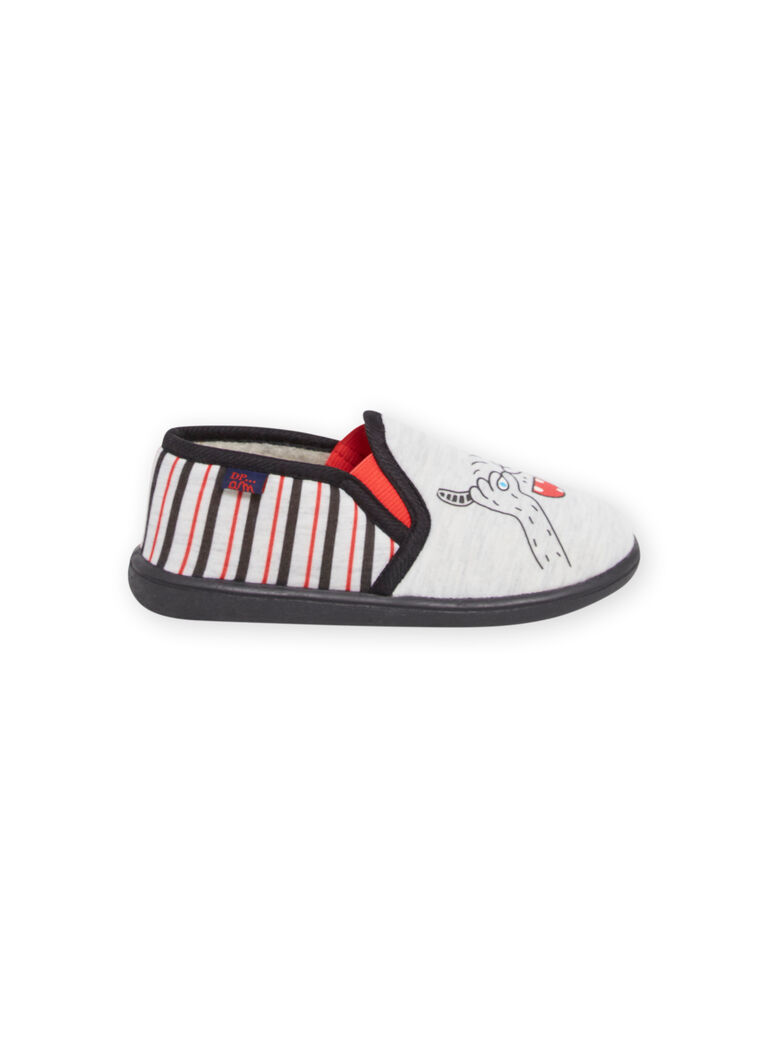 Pantoufles gris chiné, noires et rouges enfant garçon