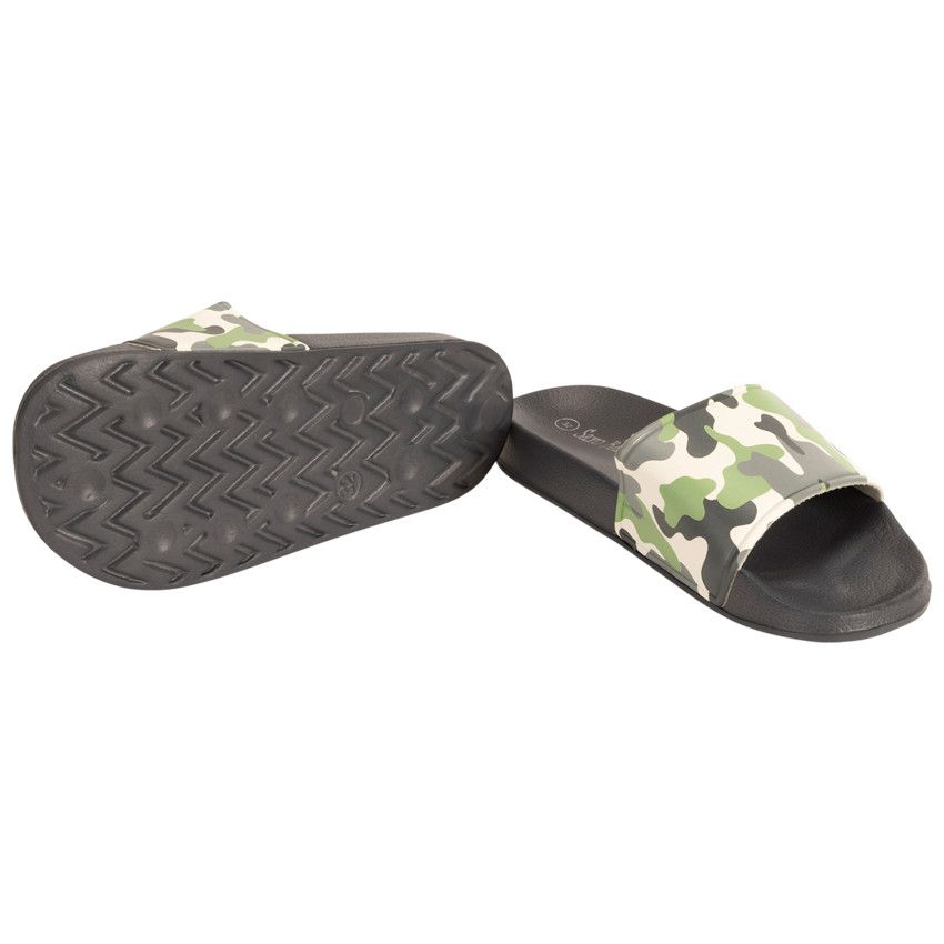 Mules à bride imprimée camouflage pour garçon avec lanière selon l'âge - Gris foncé