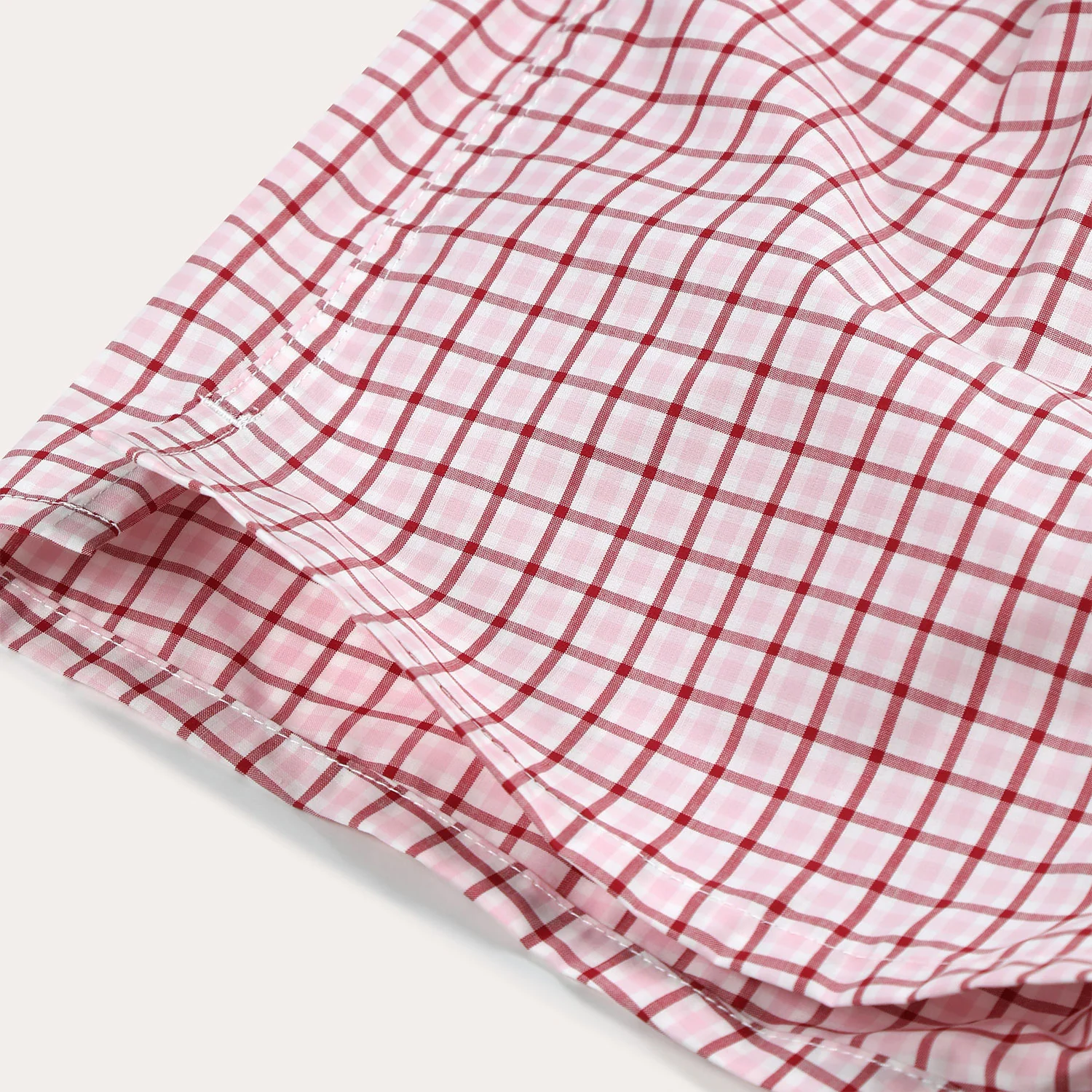 Upcycled boxer shorts with pink and red checks