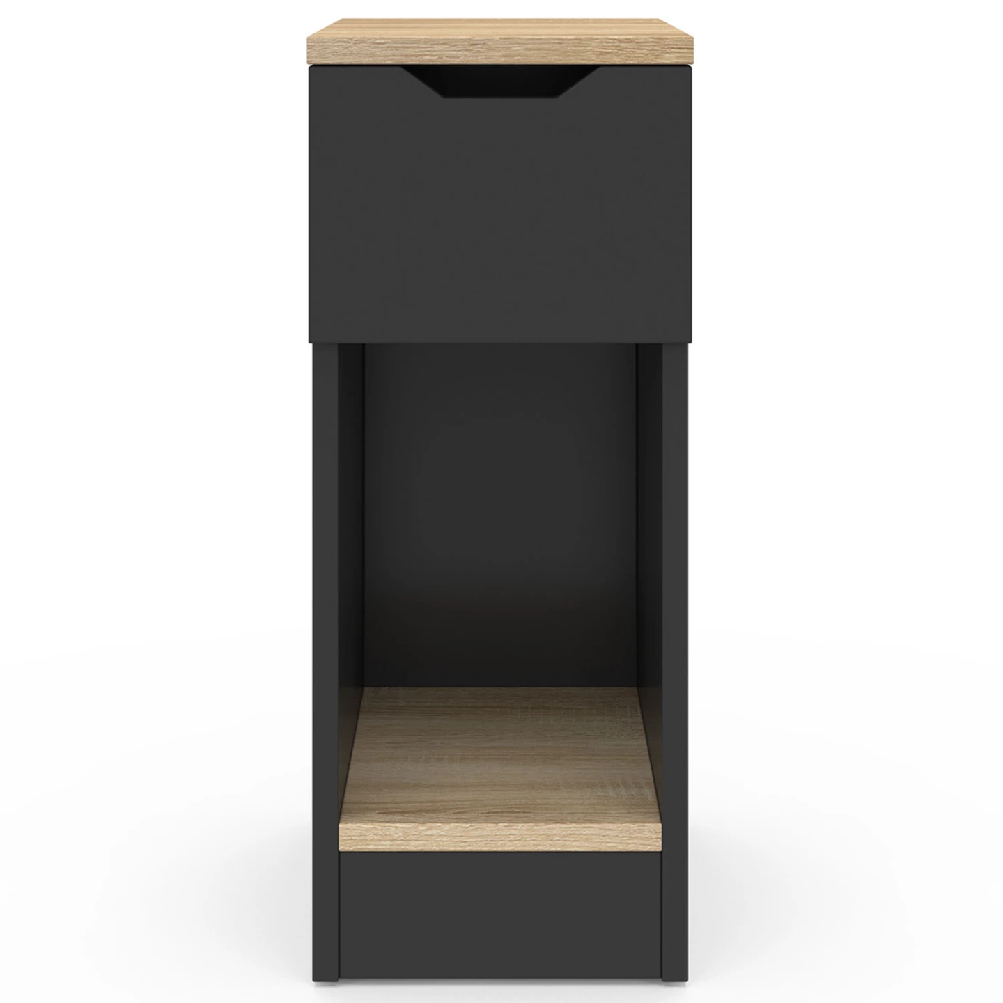 Lot de 2 tables de chevet ANOUK 1 tiroir avec niche noir et bois