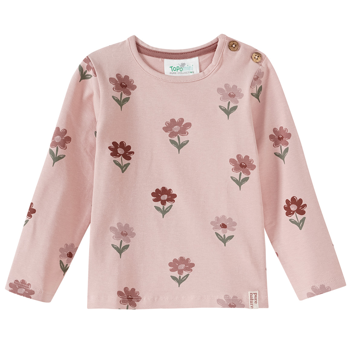 Topomini Pure Collection 2 Baby Langarmshirts mit Blümchen rosa / dunkelrosa