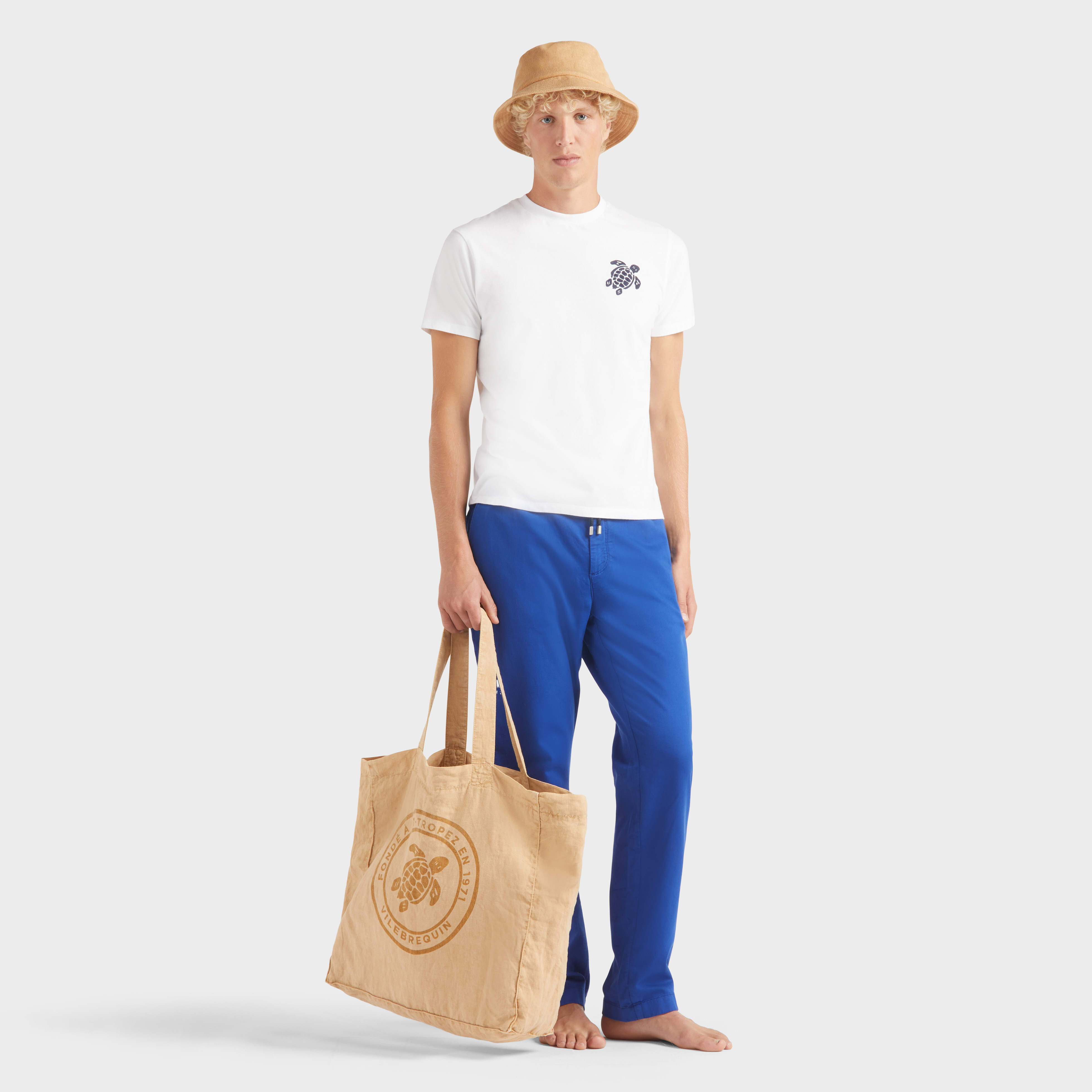 Pantalon en coton taille élastique homme uni