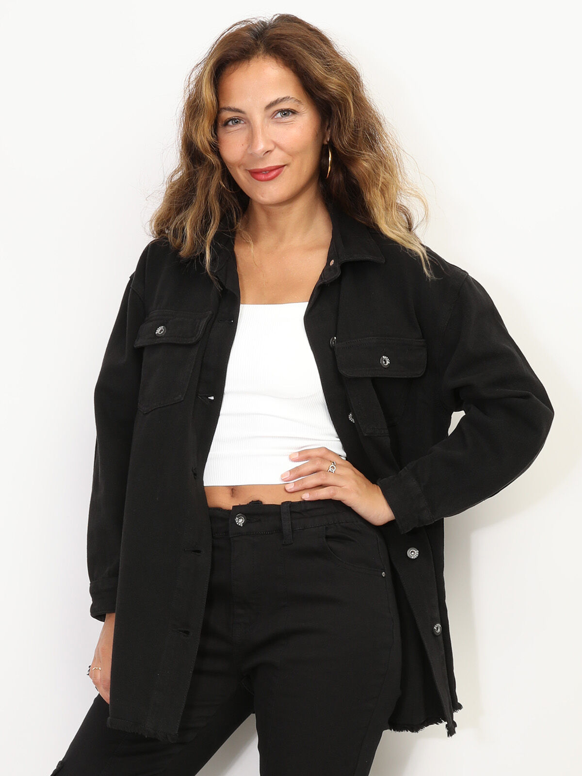 Surchemise oversize en denim- Noir